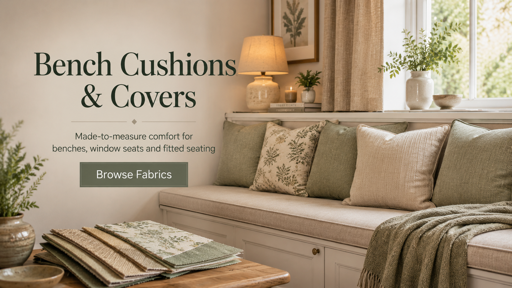 Bench Cushions and Covers Made to Measure Bench cushions and covers made to measure with fabric swatches for window seats and fitted seating