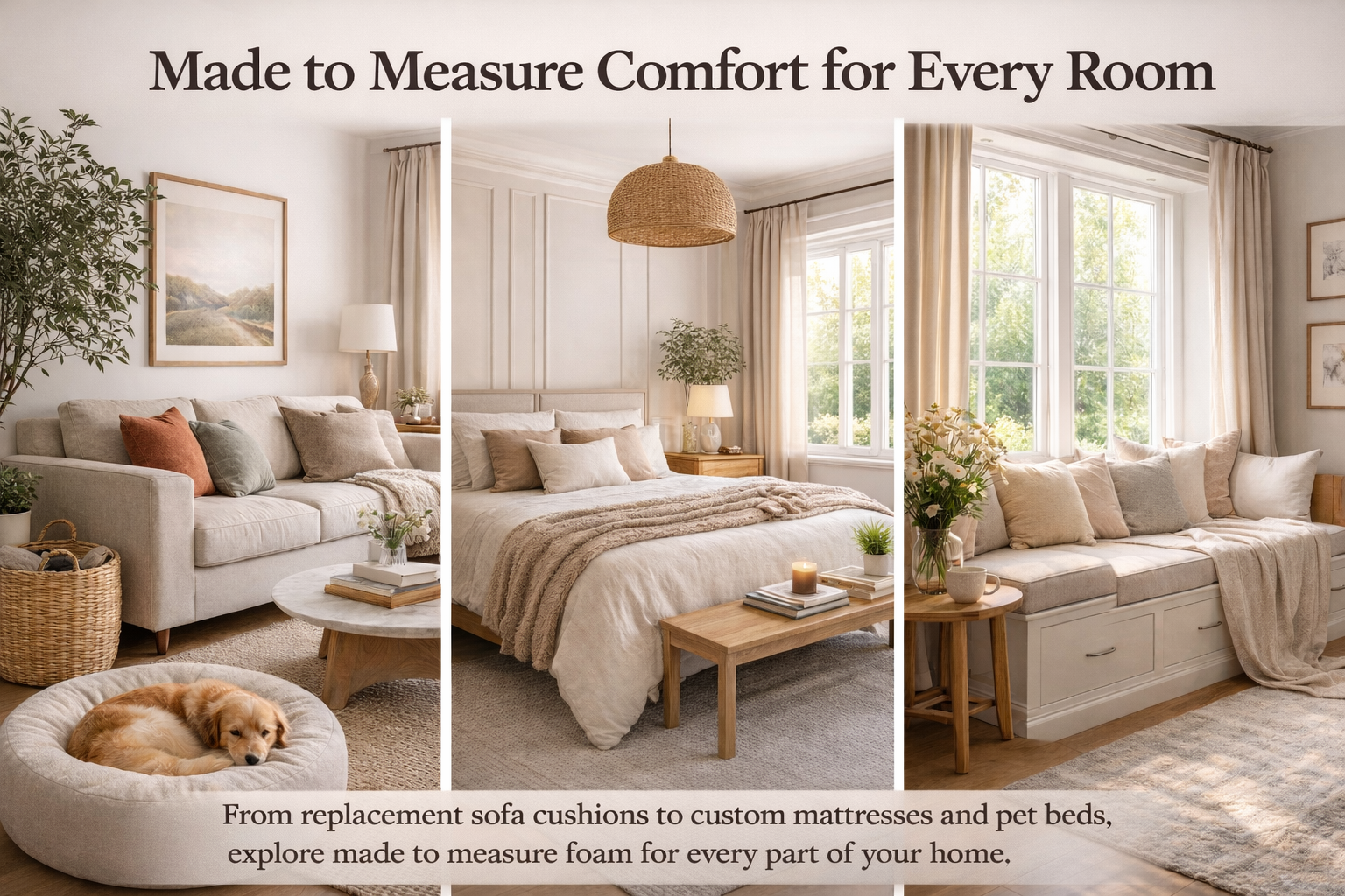 made to measure foam for home including sofa cushions mattress and pet bed with window seat seating in UK home interior